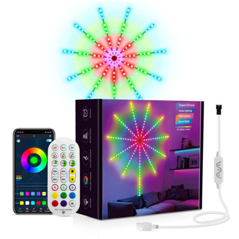 Bande lumineuse LED feu d'artifice décorative musicale, éclairage fantaisie, contrôle intelligent par application, synchronisation musicale pour salle, fête, Noël (10 x 0,5 m + 1 x 1,5 m) (1/5)
