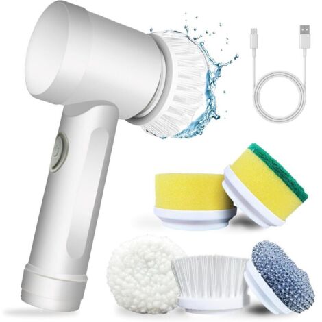 Brosse de Nettoyage électrique, Handheld Spin Scrubber, épurateur électrique avec 5 têtes de Brosse, kit de Nettoyage Automatique pour Baignoire, Cuisine, carrelage, fenêtre, Baignoire, Vaisselle