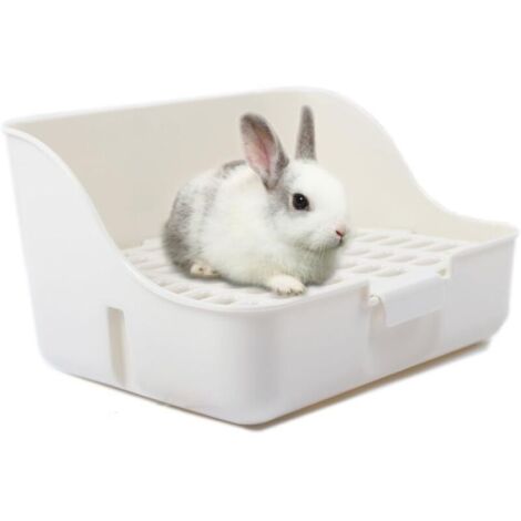 Boîte litière de lapin facile nettoyer pour apprendre à utiliser la toilette, pour petits animaux/cochons d'Inde/furets, blanc (1/5)