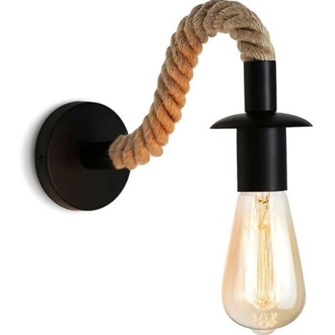 E27 luminaire Applique murale Vintage en corde de chanvre applique murale industrielle idéal pour un Loft un couloir ou une chambre à coucher ,110/220V 60w, Noir (1/5)