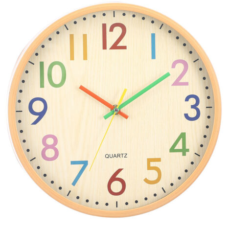 Silencieuse sans Tic-tac Enfants Horloge Murale Décorative Colorée Facile à Lire pour Classe École Cuisine Salon Chambre Maternelle (Diamètre: 30 cm)