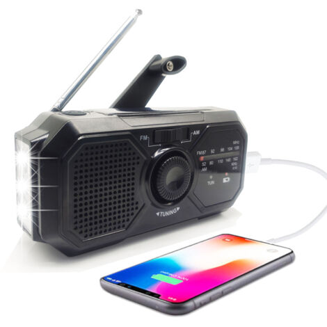 Radio Portable Manivelle Radio Solaire Survie AM/FM Radio Dynamo USB-C 2500mAh Rechargeable avec Lampe de Poche LED Alarme SOS Boussole Petit Radio pour Urgence Extérieure Randonnée Camping