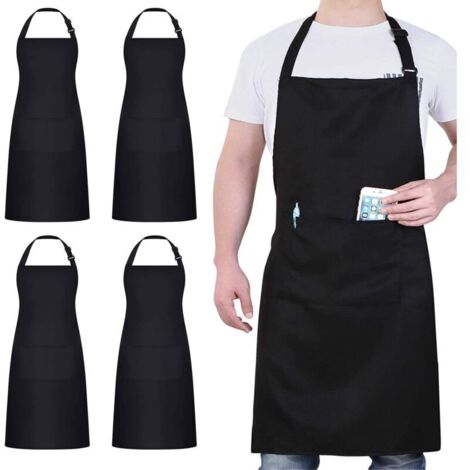 4 Pack Chef Tabliers, Noir Tablier avec 2 Poches, Etanche Réglable Tablier pour Homme Femme,Tablier Cuisine Professionnel pour Cuisine, Jardinage, Restaurant, Barbecue, Café (1/5)