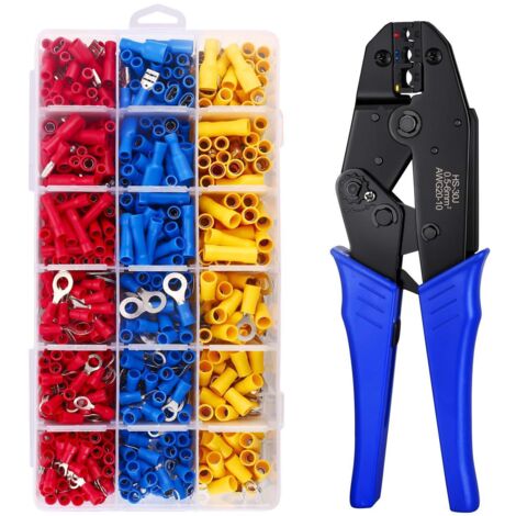 Kit d'outils de sertissage de bornes de fil isolées, pince à sertir à cliquet 0,5-6 mm², pince à cosse de câble, ensemble d'outils de sertissage d'électricien avec 700 connecteurs à sertir isolés