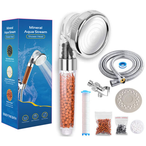 Pommeau de Douche, Pommeau Douche Anti Calcaire avec Tuyau Économiseur d'Eau Haute Pression Filtre à Système de Filtrage Ionique (3 Filtration + Tuyau)