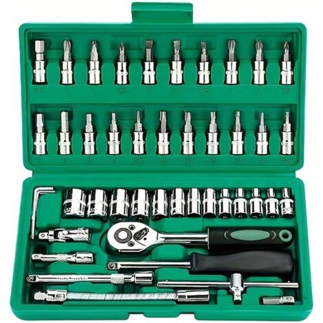 46PCS Coffret de Douilles et Embouts, Flexible Jeux de Douilles, Ensembles de Clés à Cliquet, Outil de Réparation de Véhicule Automobile 1/4 Pouce