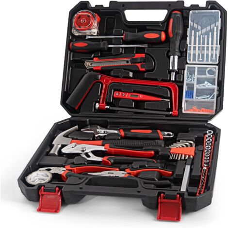 108 Pièces Boîte à Outils, Mallette à Outils avec Jeu de Tournevis, Clé, Pince, Mini Scie, Marteau et Embouts de tournevis, Aintenance Quotidienne Idéale Pour Maison ou Garage