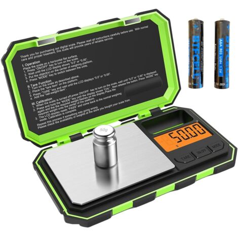Mini balance multifonctionnelle haute précision 200 g / 0,01 g avec fonction tare, cuisine, bijouterie, balance de précision, échelle de poche (plastique, vert et noir)