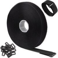 Sangles/Attaches de Câble Réutilisables Réglables Noires de 5m Avec 25 Boucles et Sangle de Fixation à Crochet Pour la Gestion des Câbles (5m x 2cm, Noir)