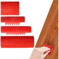 CSPARKV 4 Pièces Outil de Grain de Bois de Caoutchouc, Outil de Peinture en Caoutchouc pour Peinture Murale Rouleau Peinture Effet Bois pour Mur, Meuble, Porte, Cadre de Fenêtre