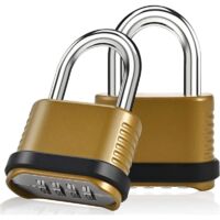 Lot de 2 cadenas à combinaison Cadenas robustes à combinaison à 4 chiffres – Cadenas étanches pour clôtures extérieures, casiers, abris de jardin, gymnases et portails – Doré