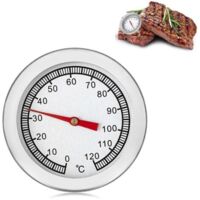 Thermomètre BBQ, Thermomètre de Gril Analogique Bimétallique en Acier Inoxydable 0-120°C, pour Mesure de la Température de la Griller, Fumoirs, Fours, Ø 52 x H 58mm, Accessoires de Gril