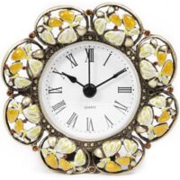 Horloge de table mini vintage florale, horloge en métal fonctionnant à piles pour table de chevet, salon, bureau