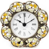 Horloge de table mini vintage florale, horloge en métal fonctionnant à piles pour table de chevet, salon, bureau