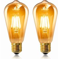 Lot de 2 Vintage Edison Ampoule E27 LED 6W, Verre Ambré, Blanc Chaud 2200K, Équivalent 60W Incandescence, 600LM, AC 220V, Non Dimmable, ST64 Filament Rétro, Décorative pour Maison, Bars, Café