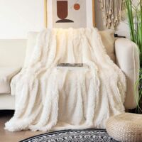 Lablanc – Plaid polaire 80x120 cm – Fausse fourrure 4 cm – 100 % polyester – Lavable en machine – Couleur blanc crème