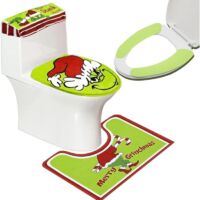 Christmas Bathroom Decorations, Grinch Bathroom Set, 4 Piece Bathroom Toilet Seat Set