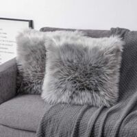 Lot de 2 Housses de Coussin décoratives Douces en Fourrure d'agneau synthétique à Poils Longs - pour canapé (Gris, 45 x 45 cm)