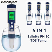 Testeur de température numérique PH TDS EC 5 en 1, testeur de salinité, conductivité, filtre à eau, pureté, stylo avec rétroéclairage