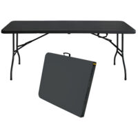 Table pliante portable et robuste de 180 cm avec poignée — Table multifonction pour camping, pique-niques, fêtes (intérieur/extérieur) — Charge maximale : 135 kg (Noir)