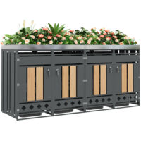 Poubelle avec trous de ventilation en losange, compartiments de rangement pour les déchets, verrouillable, quatre portes, espace de plantation, panneau de porte à grain de bois vertical, fond creux en