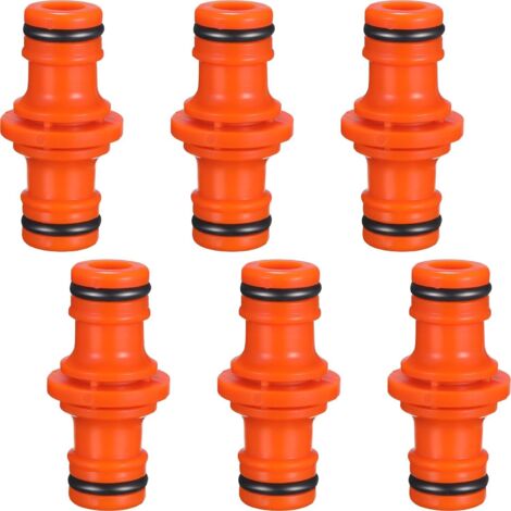 6 Stück Doppel-Schlauchverbinder (Außengewinde) zum Verbinden von Gartenschläuchen (Orange) (1/5)