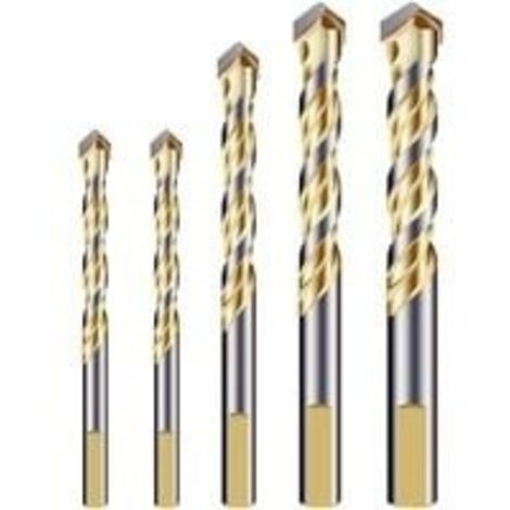 Mehrkomponenten-Bohrerset mit Doppelnut-Hartmetallspitze für Fliesen, Beton, Ziegel, Glas, Kunststoff, Holz, Metall, Silber (1/4)