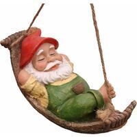 Gartenfigur für draußen, liegender Zwerg mit Hängematte, Triumphfigur, wasserfestes Hängeornament aus Kunstharz zur Dekoration des Gartens