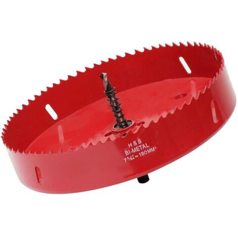 Lochsäge – 180 mm – HSS M42 Bimetall-Schnellarbeitsstahl – Lochsäge mit Sechskantschaft und Bohrer für Holz, Gipskarton und Blech – 1 Stück – Rot (1/4)