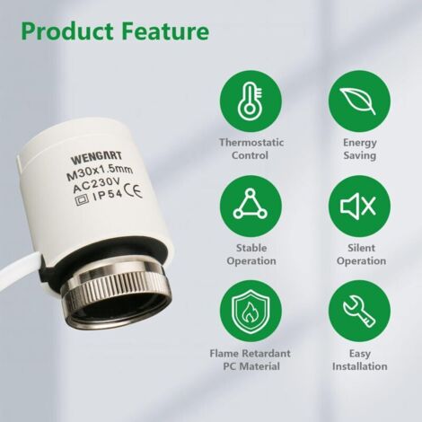 Produktbild von Thermo-Stellantrieb 230V Für Heizkörper & Fußbodenheizung – M30x1,5, 110 N, 3–5 Min Laufzeit, Normalerweise Offen