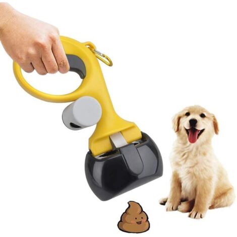 Hundekotschaufel mit faltbarem Müllbeutel für Hunde/Katzen, für drinnen und draußen, gelb