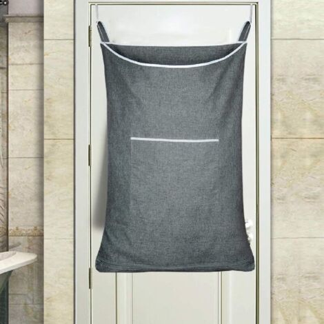 Extra großer (35 x 22 Zoll) Hängender Wäschekorb mit Türhaken, strapazierfähiger und platzsparender Hänge-Wäschesack, maschinenwaschbarer Türhänger mit Reißverschluss und offener Oberseite (Mittelgrau