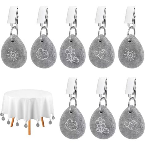 Set mit 8 Tischdeckenbeschwerern aus Stein, Tischdeckenbeschwerer aus Naturmarmor für Gartentische, Tischdecken mit Clips für Picknicks, Familienfeiern, Hochzeiten (1/4)
