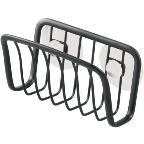 Schwammhalter mit Saugnäpfen, kleiner Spülbeckenorganizer aus Metall für Schwamm und Topfschaber, praktische Küchenorganisationshilfe, mattschwarz