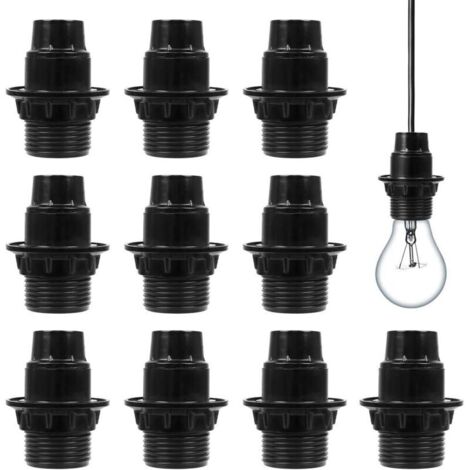 10 Stück E14 Lampenfassungen, geeignet für E14 Schraubglühbirnen und Schraub-Energiesparlampen, Kunststoff-Lampenfassung mit guter elektrischer Leitfähigkeit (Schwarz) (1/4)