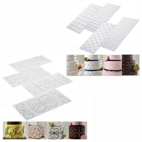 Set mit 8 Fondant-Kuchenmatten, Prägematten, Strukturmatten, transparentem Gittermuster und Spitzenmuster zur Kuchendekoration (1/4)