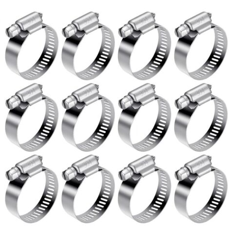 12-teiliges Set verstellbarer Schlauchschellen (21-38 mm), Schraubschellen aus Edelstahl 304 für Wasserleitungen, Gastanks und Kfz-Schläuche (1/4)