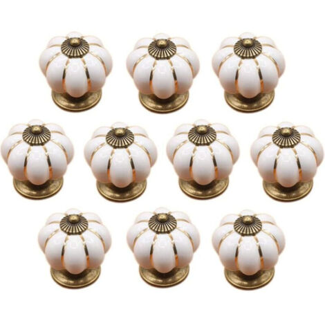 (Weiß, 40 mm) 10 Keramik-Schubladengriffe, kürbisförmig, Schubladenknöpfe für Küchen- und Schrankmöbel (1/4)