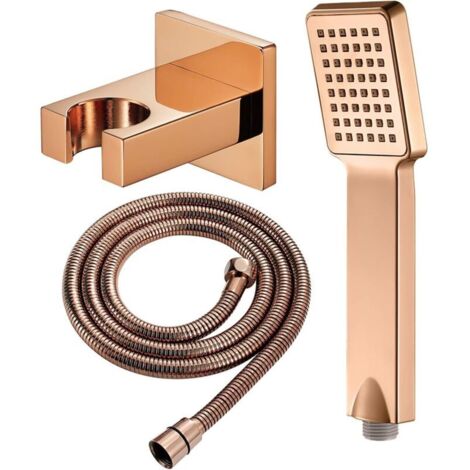 Duschkopf-Set mit flexiblem Duschkopf, wassersparendem quadratischem Duschkopf, Messinghalterung, Roségold. (1/4)