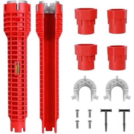 Wasserhahnschlüssel-Set, 2 Stück, 8-in-1 Multifunktions-Rohrschlüssel für Wasserhahn- und Waschbeckeninstallation, rutschfest, für Toilette, Waschbecken, Badezimmer, Küche