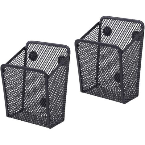 2-teiliger magnetischer Stiftehalter aus Netzgewebe, magnetischer Aufbewahrungskorb, schwarze magnetische Aufbewahrungsbox aus Metall für Kühlschrank, Spindzubehör, Büroartikel-Organizer (A)