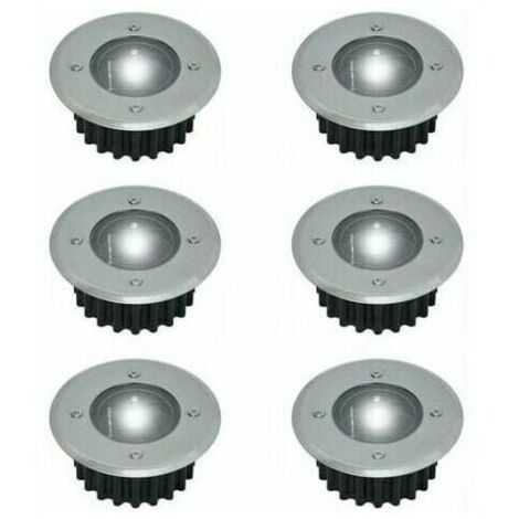 Ulisem 6er-Set Einbau-Solar-LED-Bodenstrahler – Rund – Durchmesser: 85 mm – Trittfestes Gehäuse – Edelstahlfront – 6 Solarleuchten