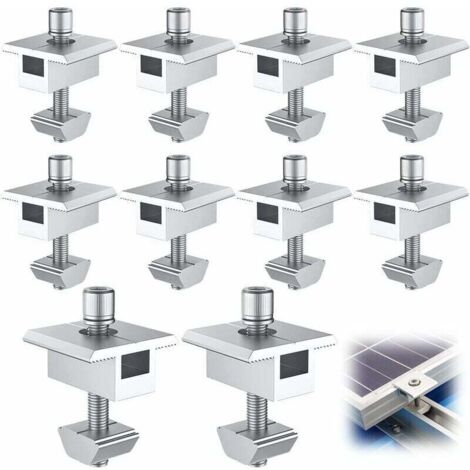 10 Stück Aluminium-Montagehalterungen für Solarmodule, T-förmige Mittelklemmen, PV-Solarmodulmontage, zentrale Dachmontagehalterung, für 30 mm (35 mm) gerahmte Module MINKUR
