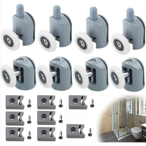 8 verschiebbare Duschtürrollen, Duschtürrollen, 25-mm-Duschtürrollen, Duschrollenzubehör aus grauem Nylon, 4 obere und 4 untere (1/4)