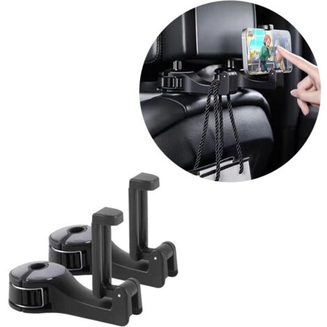 GABRIELLE 2er-Pack Haken für die Kopfstütze im Auto, können als Handyhalter verwendet werden, 360°, geeignet für Taschen, Tücher, Lebensmittel, leicht zu tragen (schwarz) (1/4)