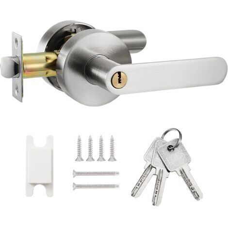 Türgriff mit Hebelmechanismus, Türschloss mit Hebelmechanismus, abschließbares Haustürschloss, Innentürgriff mit Schloss und Schlüssel, geeignet für Badezimmer, Schlafzimmer und Büros (silber). (1/4)