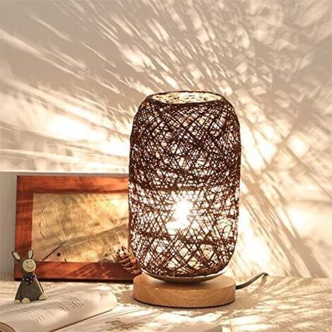 Moderne Nachttischlampe aus Bambus und Rattan – Kreative und moderne Tischlampe mit Holzfuß – Individuelle Dekoration – Dimmbares LED-Licht – Nachttischlampe fürs Wohnzimmer (1/4)