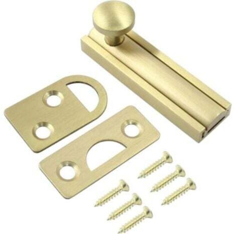 Set bestehend aus 1 massivem Messing-Oberflächenriegel, 5,1 cm, gebürsteter Gold-Schieberiegel, robustes französisches Schloss, geeignet für Einsteck- und Einstecktüren.