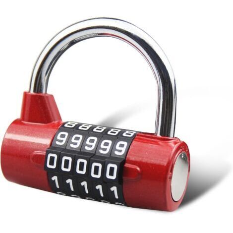 5-stellige Zahlenkombination, Schließfachschloss, zurücksetzbares Zahlenschloss, geeignet für Spinde, Boxen, Zäune, rot (1/4)
