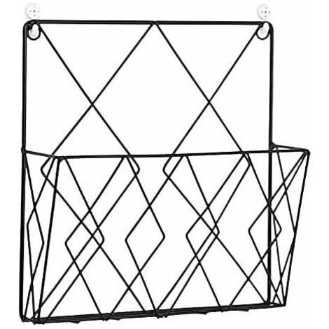 Hängender Zeitschriftenständer, Metallzeitungsständer, Zeitungsständer, Zeitungskorb, wandmontierter Zeitschriftenständer mit 2 Haken für Zeitschriften, Bücher und Bürodokumente (schwarz) (1/5)